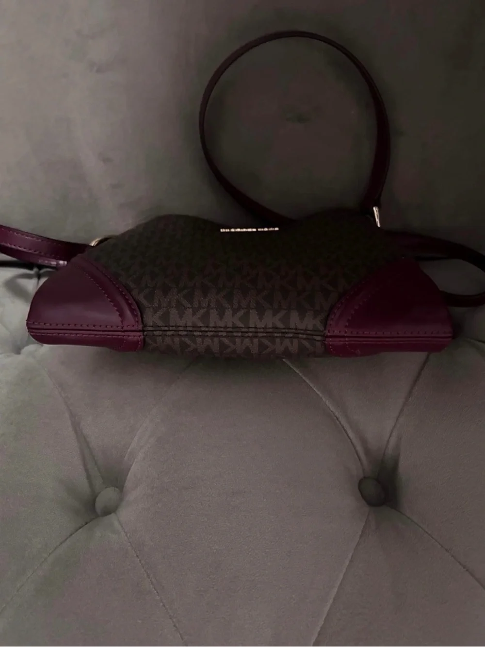 Michael Kors Brown Monogram Crossbody with Plum Accents